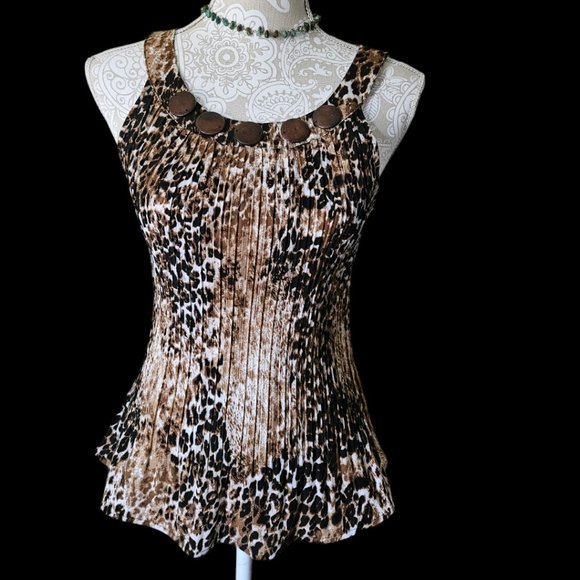 Fred David - Leopard Animal Print Pleated Shirt size Med Petite - Picture 1 of 7
